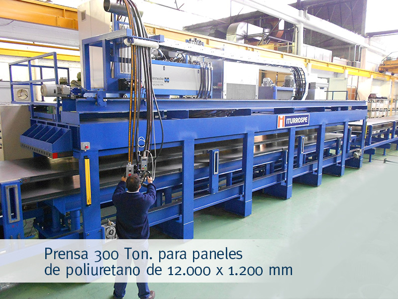 (Español) Prensa 300 Ton. para paneles de poliuretano de 12.000 x 1.200 mm (paneles aislantes para la construcción)